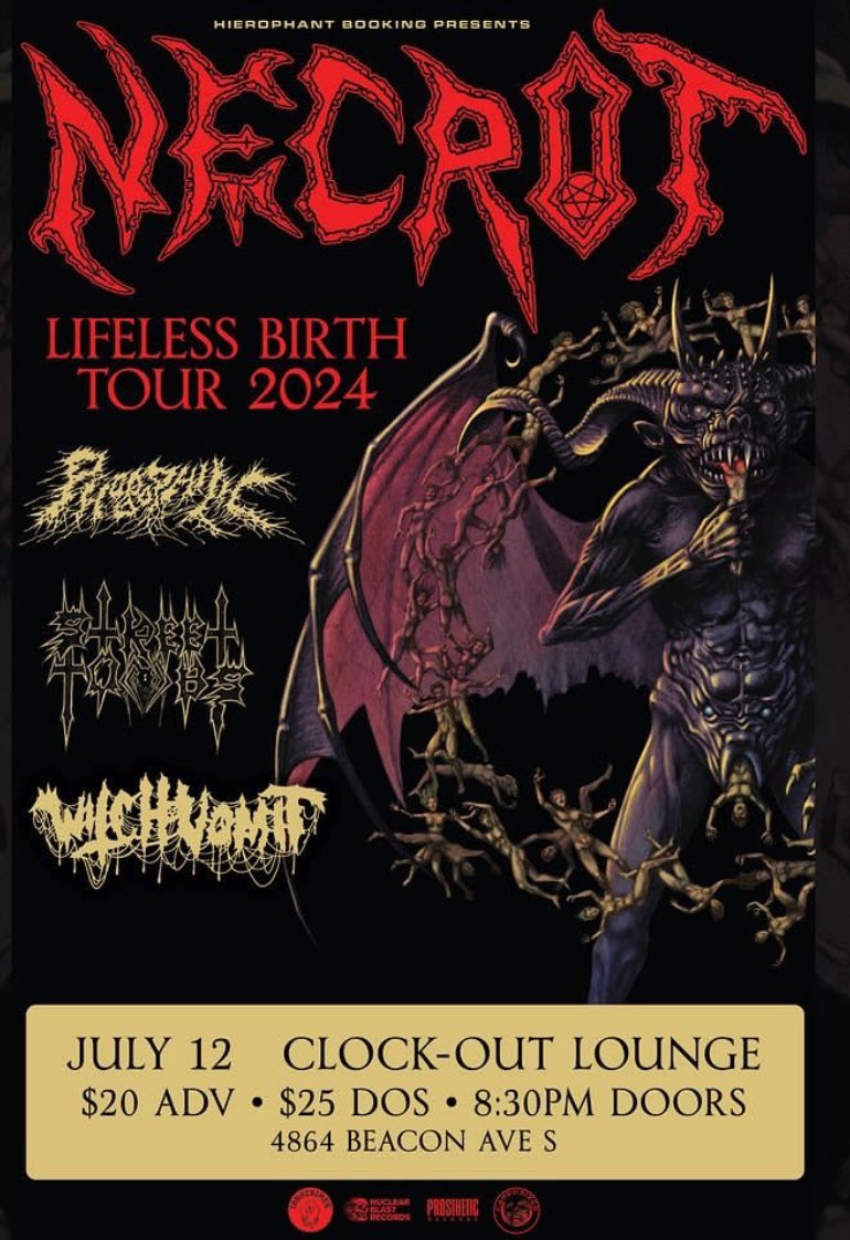 Sick! Witch Vomit to support the NECROT Lifeless Birth tour in Seattle! Tix: Necrot.com