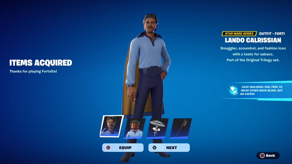 FortniteFNLK's tweet photo. Fortnite Star Wars Lando Calrissian Skin Giveaway

To Enter: 
❤️♻️ LIKE &amp; RETWEET
📲 FOLLOW @ForkniteStatuss 
✅ COMMENT “DONE”

USE CODE ‘FNLK’ #ad https://t.co/GYB4Lnumau