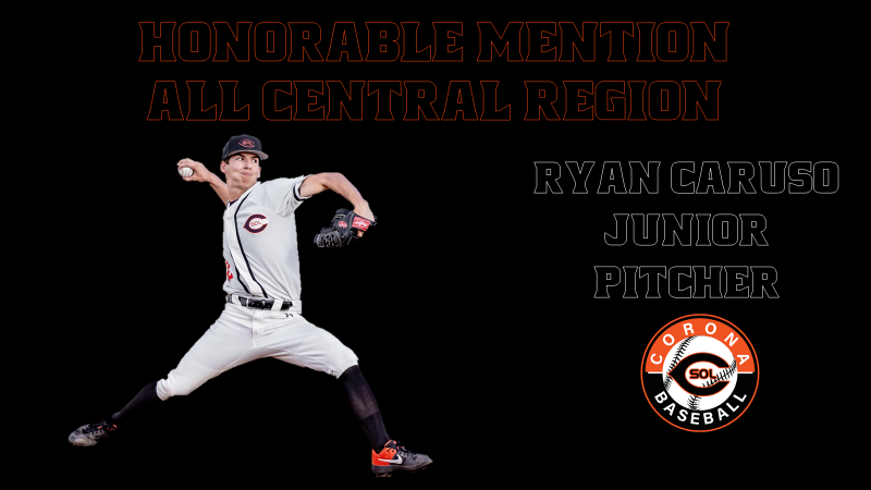 Congrats to 2025 RHP @RyanCaruso12 for being named an All Central Region Honorable Mention selection. Ryan was the head of the pitching staff and over 52.1 innings thrown had a 3.48 ERA. He also led the team in innings pitched and strike outs. #3.57