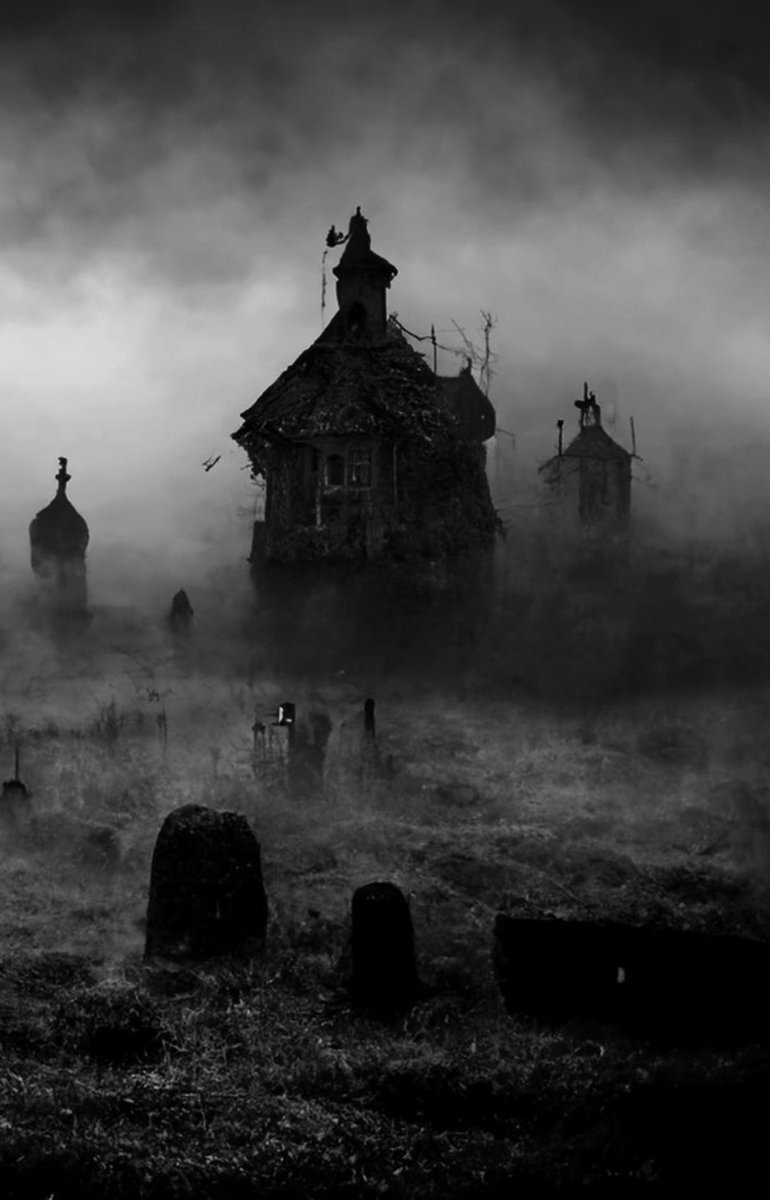Would you be brave enough to spend the night with me in this haunted house surrounded by a graveyard?? 🕸️🕷️🖤