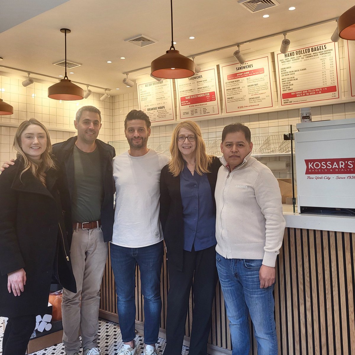 The long wait is over! 🎉 Happy to get a sneak peek of the new @Kossars today with their team. On May 7, Kossar's officially opens, down the block from my office at 72 Street and West End Avenue!! 🥯🥯