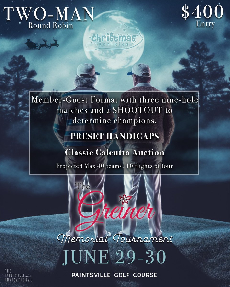 REGISTRATION IS LIVE for The Greiner: bit.ly/2024_Greiner

Excited to partner with Christmas for Kids of Kentucky to bring The Greiner back with an improved format!

As an added incentive, Champion and Runner-Up teams receive coveted automatic invitations to the 2024 PIT!