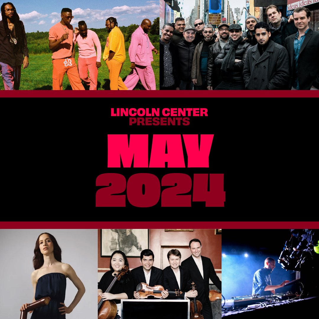 NEW PLAYLIST ALERT! 🎶 Get ready for May's #LincolnCenter Presents performances with this new playlist, featuring many of the artists joining us this month - @jperiodBK, @TaliRubinstein, @CalidoreSQ and more!

🎧 Listen at spoti.fi/44nB3UU