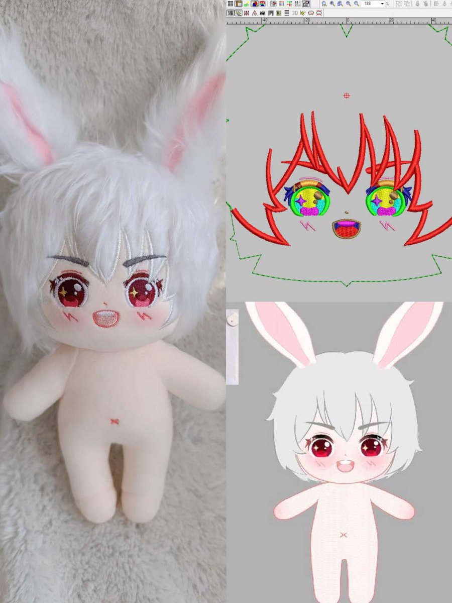 Example of our design→computer embroidery design→final plush product.