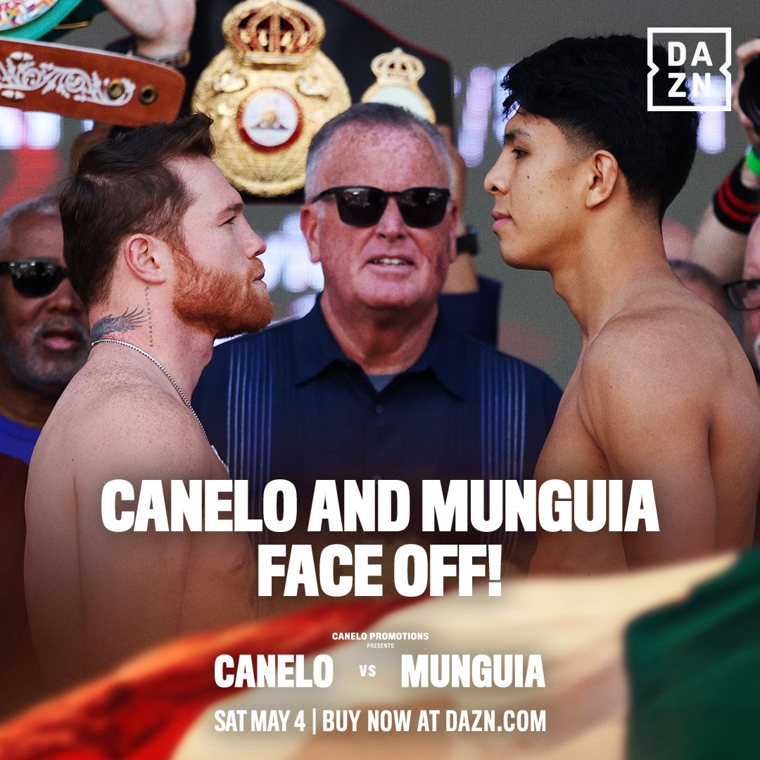 Just one more sleep 💤 @Canelo and @jaimemunguia15 come face to face for the last time ahead of their fight tomorrow. #CaneloMunguia | May 4: Las Vegas | Live on DAZN: Click link in bio to buy 🔗