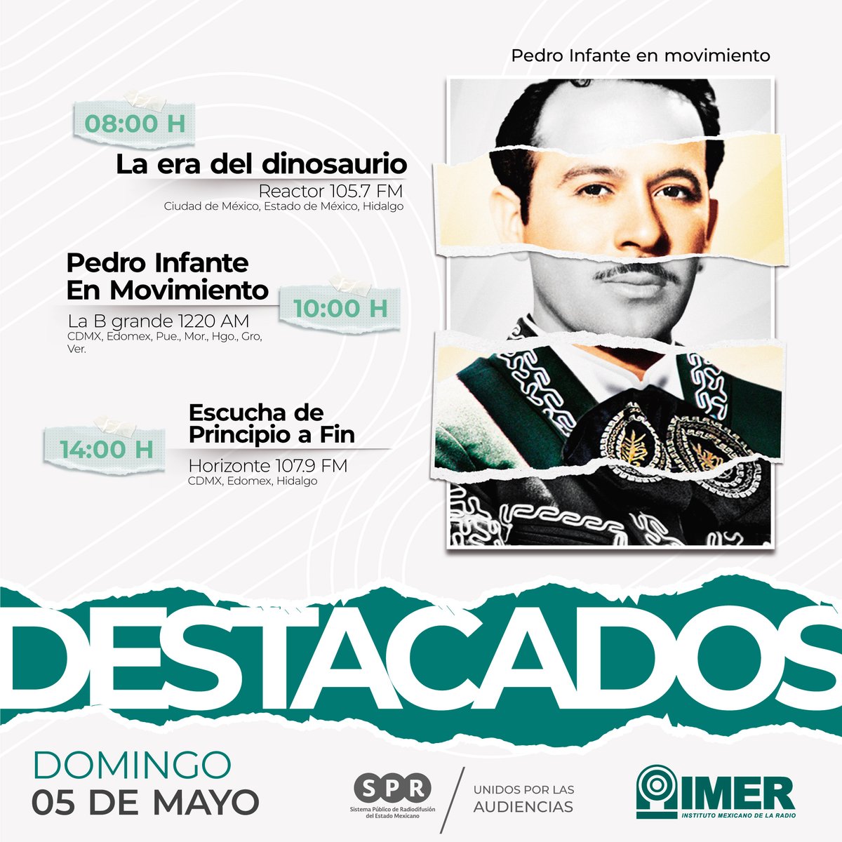 SPRMexico's tweet photo. Entre audios de películas, testimonios y registro de sus presentaciones en vivo, deleitate con esta recopilación de las versiones clásicas del ídolo de México, #PerdoInfante🤩🎶

#PedroInfanteEnMovimiento📆05 de mayo⏰10:00H en @XEB1220AM, una emisora del @imerhoy por el📻#1220AM https://t.co/ZOS5RIcCN0