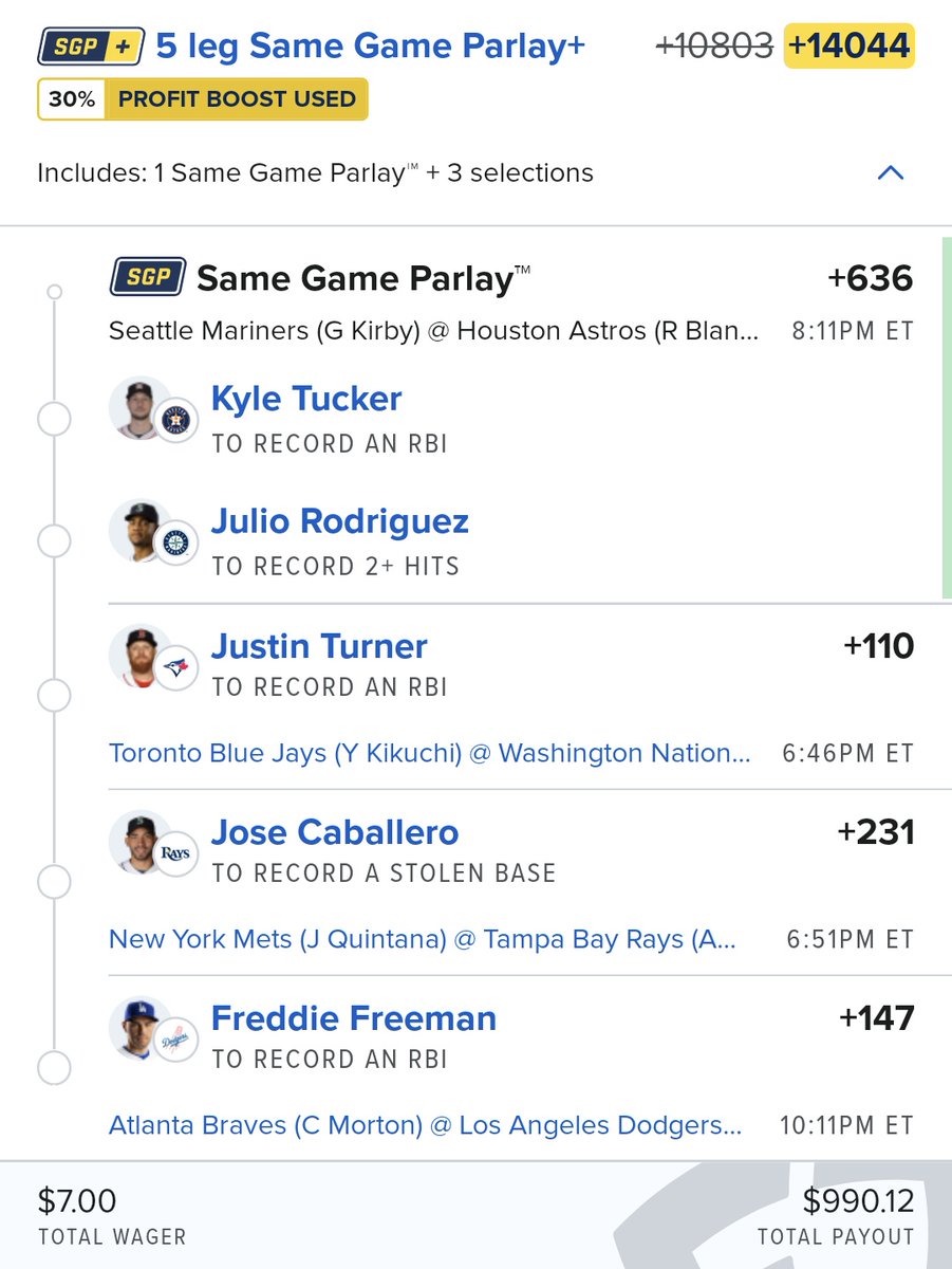 🚨 Friday MLB ⚾️ 🚨 
Pitchers, hitters & base stealers. Profit boost in play. Play ur faves solo, make ur own or tail. Have fun with it. Be responsible about it.
#gamblingX #mlbbets #mlbparlay #baseballparlay #fanduel #hitterprops #strikeoutprops #pitcherprops #samegameparlay