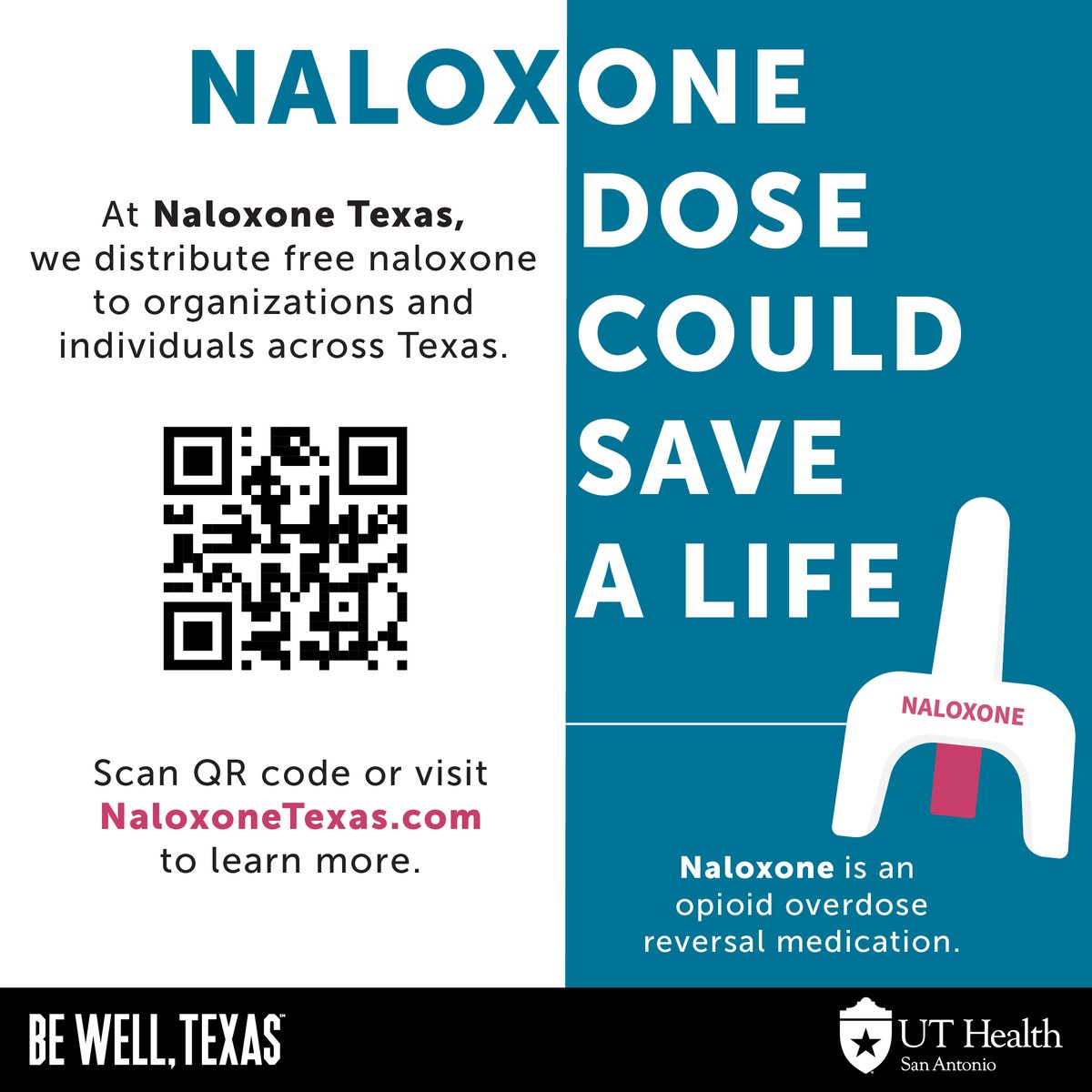 Did you know that you can order FREE #Naloxone anywhere* in Texas at NaloxoneTexas.org? One dose could save a life. To order, visit NaloxoneTexas.org. *San Antonio locals in need of emergency naloxone, please text 833-922-2557 for local pick-up. #OverdoseAwareness