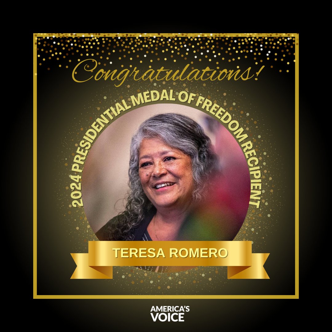 Congratulations Teresa Romero, President of @UFWupdates! She's the first Latina to become president of a national union in the United States, and was awarded the Presidential Medal of Freedom today.