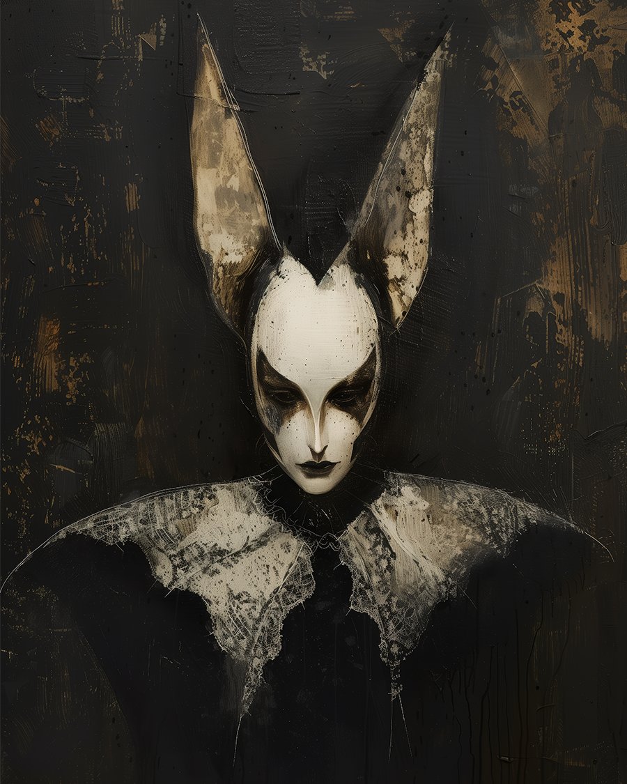 The Bat's Masquerade

-
Interested in a print? Link in bio.

#darkacademia #bat #gothicart #darkaesthetic #retrohorror #horror #midjourney #horrorart #darkart #demons #occultart #spooky #gothart #aiart #darkpainting #midjourneyart #gothicpainting #nightmare #painting #darkart