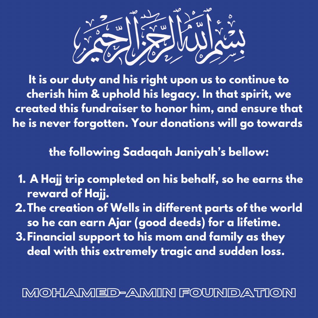 ahh__mad's tweet photo. a really young brother passed away very tragically and unexpectedly in our community. we sincerely ask if folks can donate to honor him and also so he can get ajar (good deeds). a rt also goes a far way. thank you &amp; jazak’Allahu khayrun 🤲🏽🩵

https://t.co/ClHw4W67tr https://t.co/56XI9QGccn