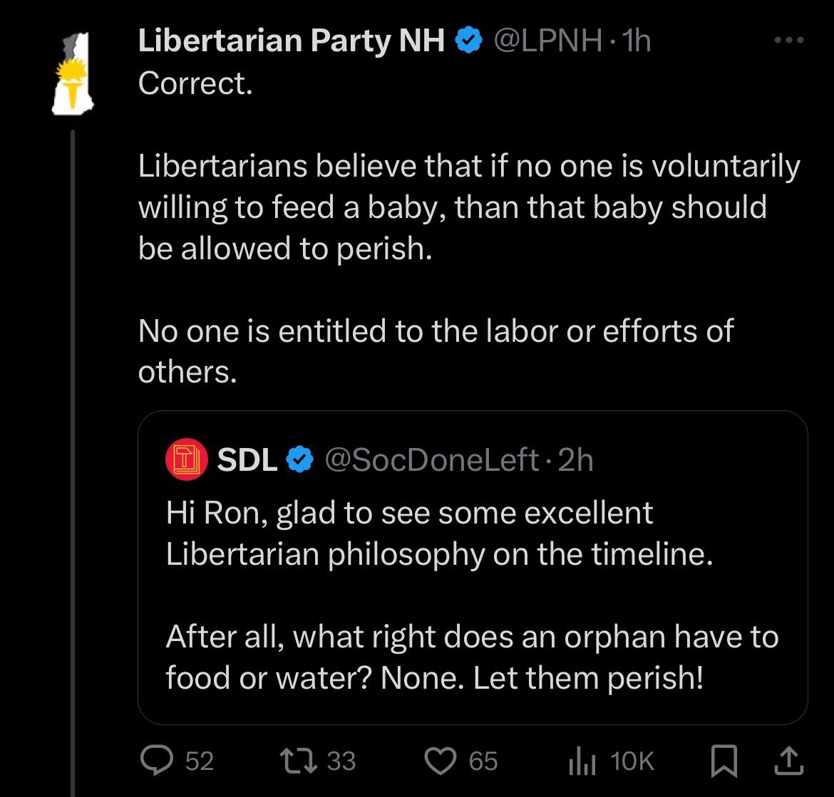 I can’t imagine why the Libertarian Party hasn’t had more electoral success with such winning positions as “orphans should just starve and die.”