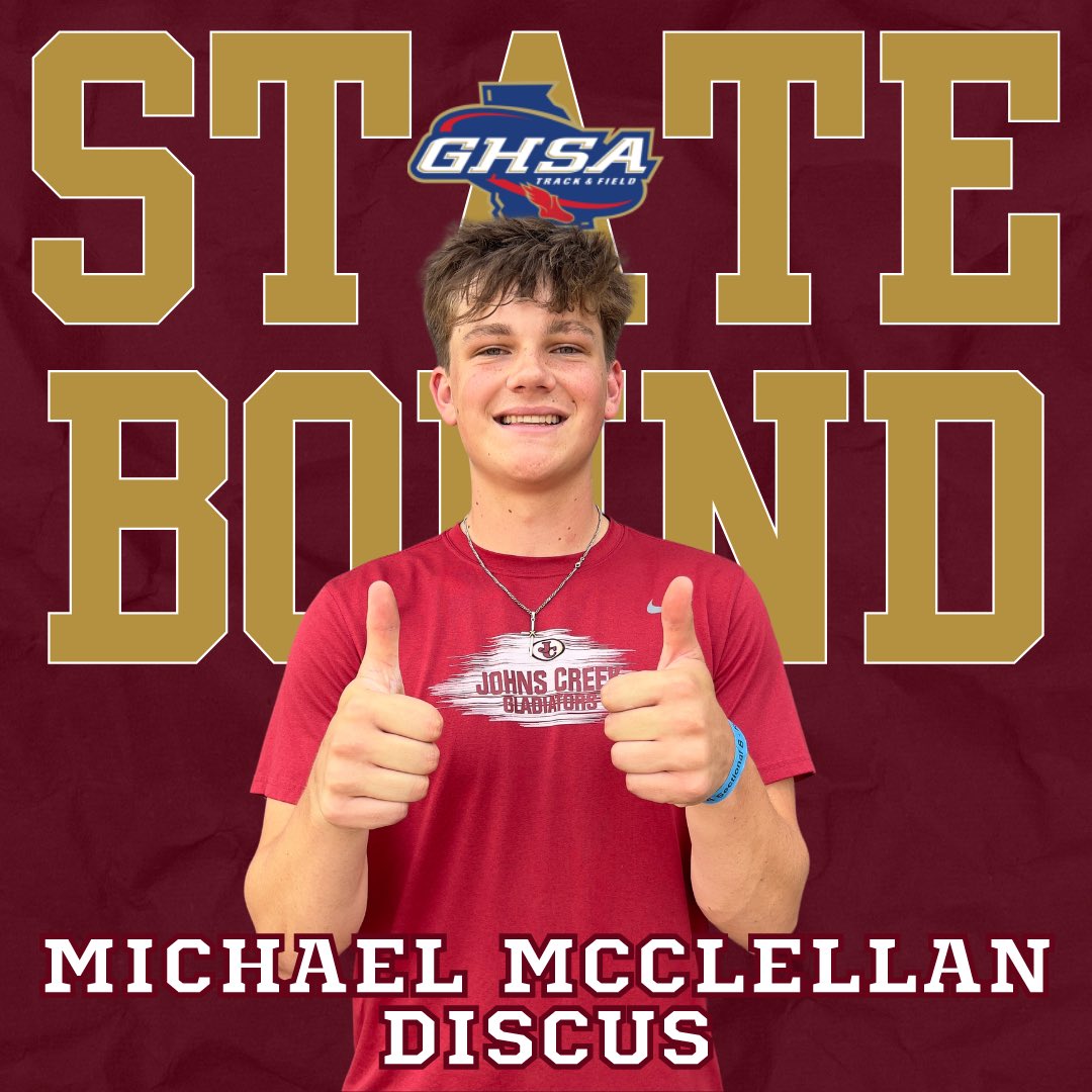 Johns Creek TF / XC (@johnscreektfxc) on Twitter photo A SCHOOL RECORD AND A TICKET PUNCHED TO STATE! Congrats <a href="/MMcClellanQB12/">Michael McClellan</a> on your state bound effort in the Discus!
<a href="/jcgladiators/">Johns Creek Athletics</a> @LeadGladiator <a href="/RecruitGeorgia/">Recruit Georgia</a>
#discus #throwers #trackandfield #statebound A SCHOOL RECORD AND A TICKET PUNCHED TO STATE! Congrats <a href="/MMcClellanQB12/">Michael McClellan</a> on your state bound effort in the Discus!
<a href="/jcgladiators/">Johns Creek Athletics</a> @LeadGladiator <a href="/RecruitGeorgia/">Recruit Georgia</a>
#discus #throwers #trackandfield #statebound