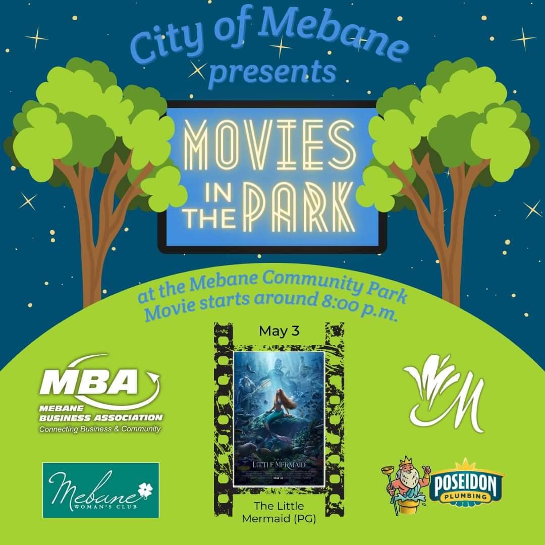 #moviesinthepark is about to start at 7pm in the #mebanenc #community #park!

Located at 627 W. Center St., the #movie tonight is Disney The Little Mermaid. Sponsors include the Mebane Woman's Club, Poseiden Plumbing, &amp; Mebane Business Association!

I ♥️ #mebane #northcarolina !