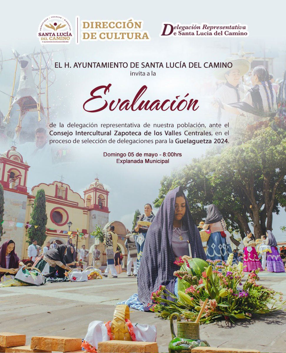 Acompañemos a nuestra delegación representativa de Santa Lucía del Camino a su presentación ante el Consejo Intercultural Zapoteca de los Valles Centrales el próximo domingo a las 8:00 horas. #SantaLucíaDelCamino