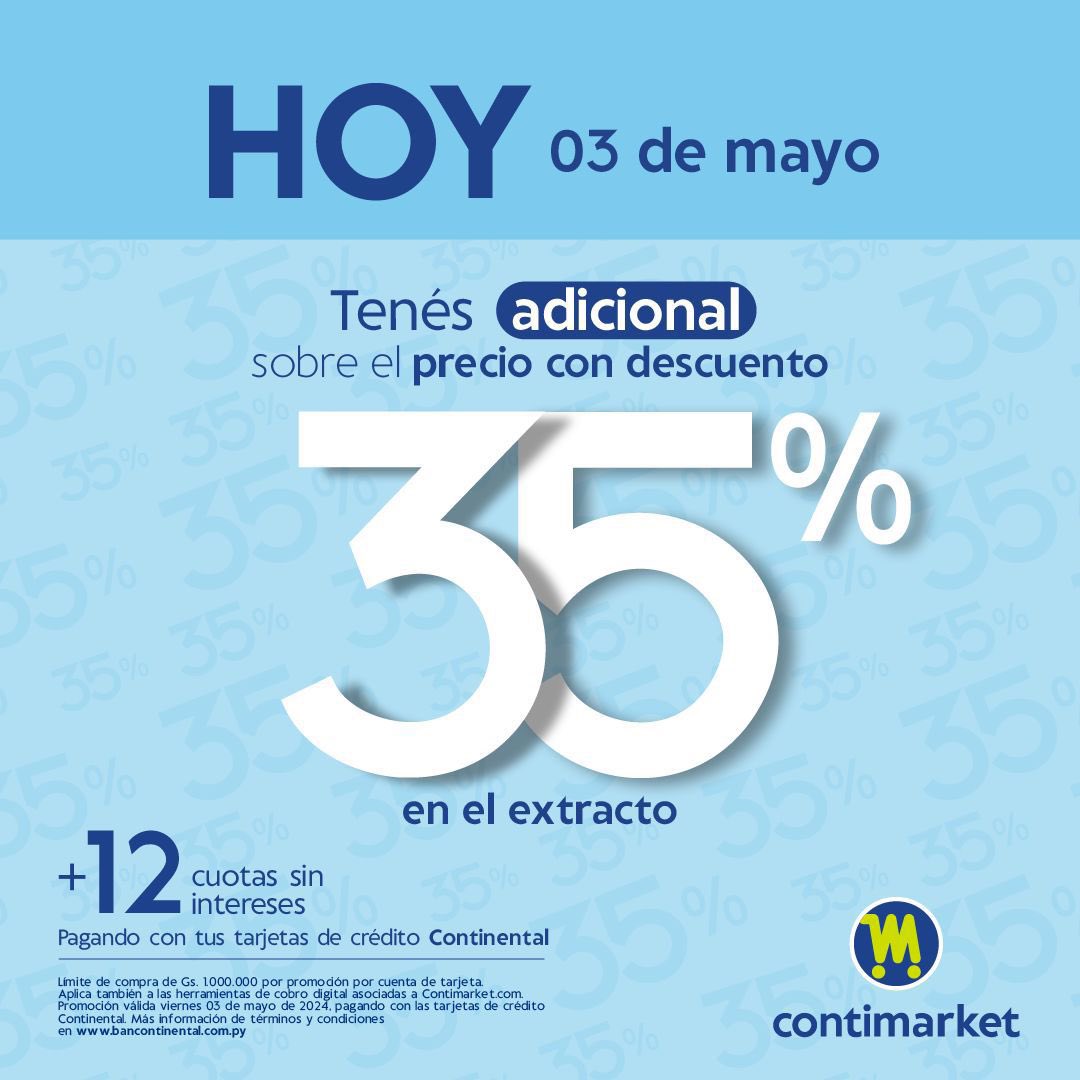 HOY 35% CASHBACK en todas tus compras en bodega y delivery <a href="/asteriscobirra/">*BIRRA *24772</a> pagando con <a href="/bcontinentalpy/">Banco Continental Py</a>  +10% OFF en productos seleccionados disponibles en el <a href="/contimarket/">Contimarket</a>  y hasta 12 cuotas sin intereses!!. Ver Bases y Condiciones