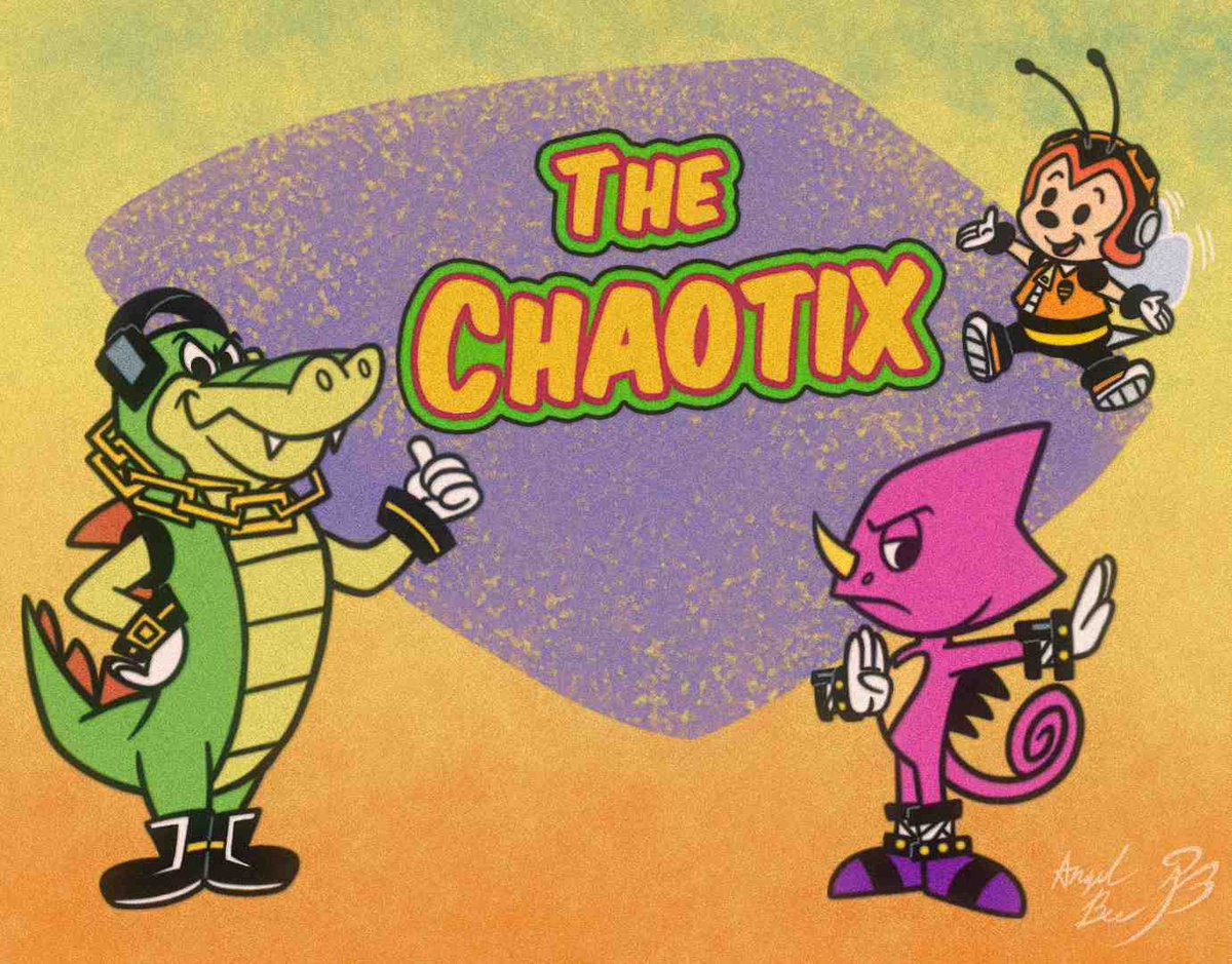 #SonicTheHedgehog, but in a 60's Hanna-Barbera style: Part 11! The Chaotix (Vector 🐊🎧🎶, Charmy 🐝⚡️, & Espio 🦎🥷⭐️) #FanArtFriday