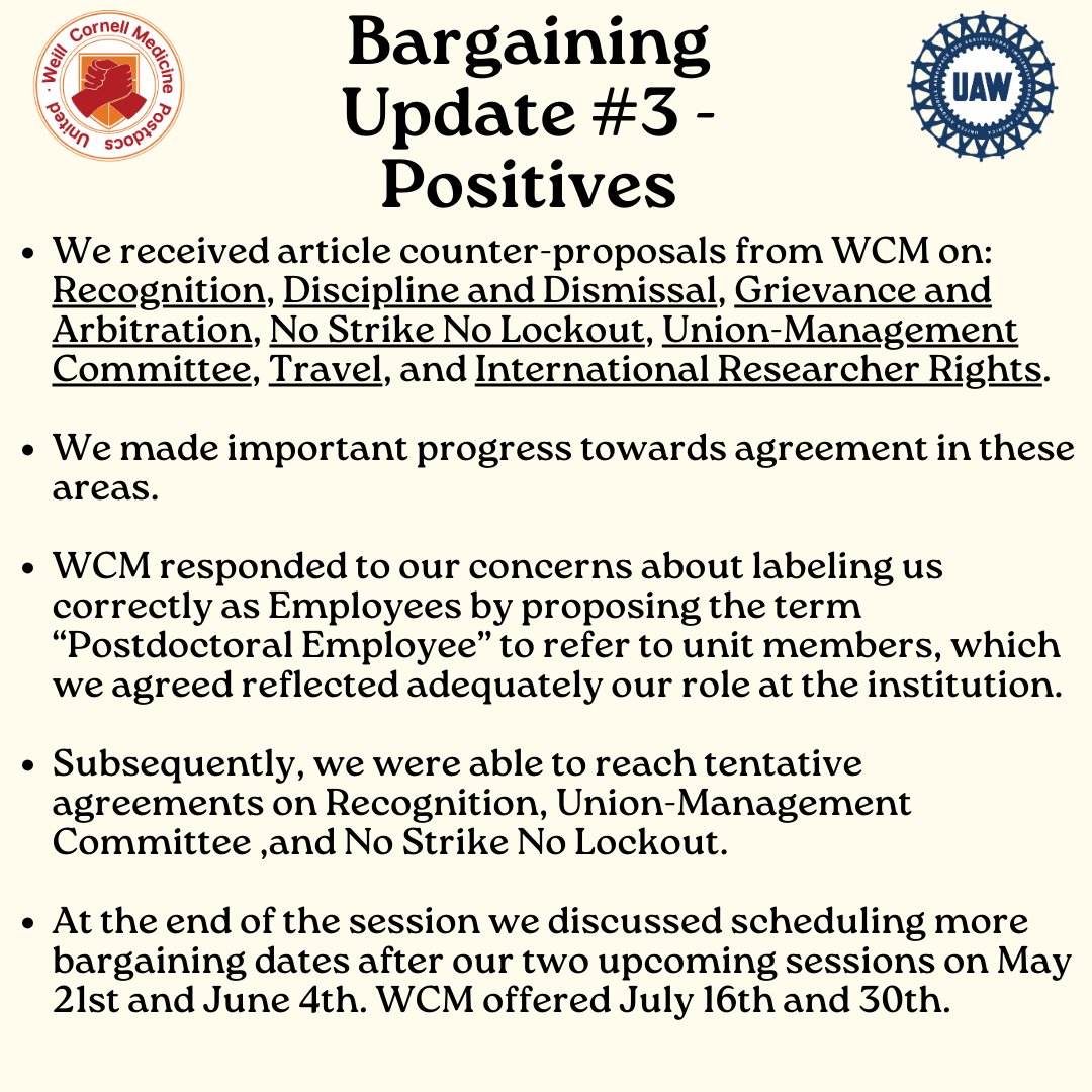 WCMPostdocUnion's tweet photo. Another bargaining update🧵: https://t.co/v5fhazhZjx