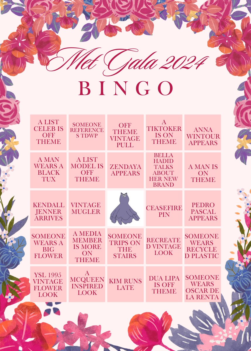 Here is ur met gala bingo card