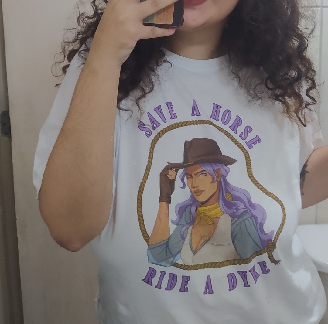 save a horse, ride a dyke 🤠 (this is about me and imogen temult) (i'm never taking this shirt off again thank you)