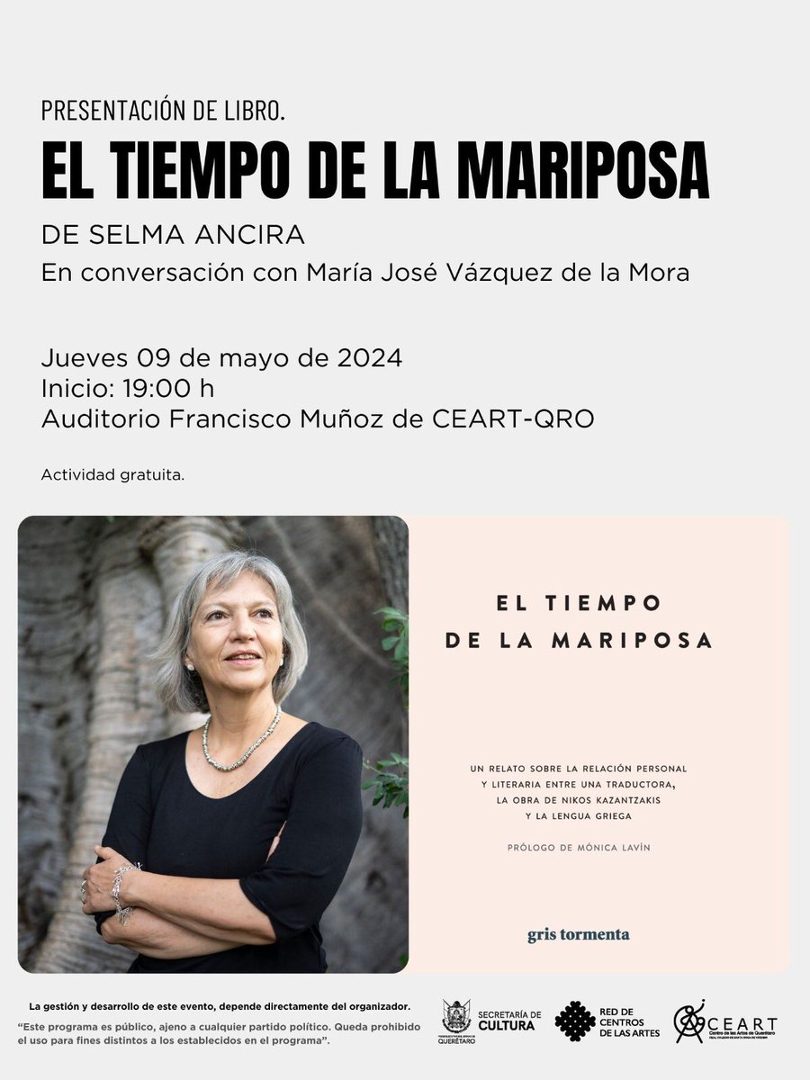 gristormenta's tweet photo. 🚨¡Selma Ancira en Querétaro! Próximo jueves, presentando su nuevo libro, junto a @mariajosevm. Acompáñenos, una oportunidad única de conocer a una de las traductoras más relevantes de Mexico. https://t.co/MzBLtCLSKl