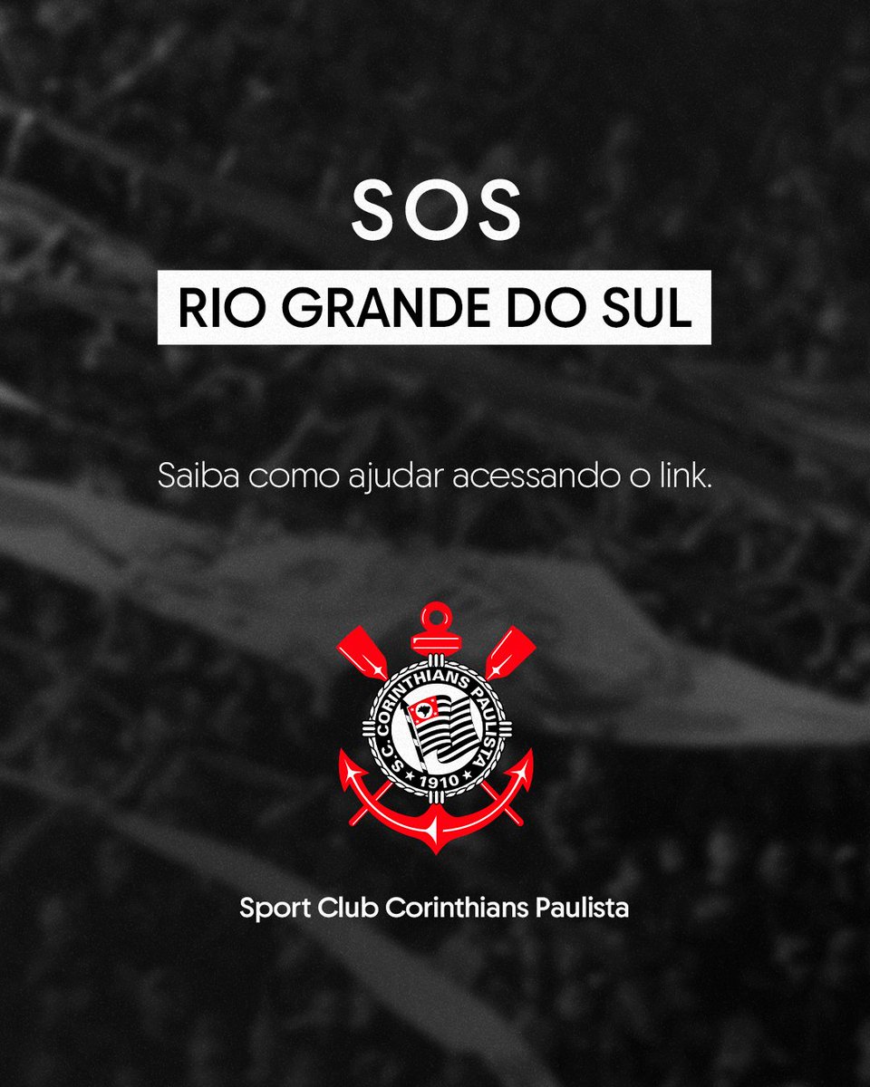 O Sport Club Corinthians Paulista se solidariza com a população gaúcha afetada pelas fortes chuvas no Rio Grande do Sul. 🖤 Saiba como ajudar 👉🏽 estado.rs.gov.br/governo-reativ…