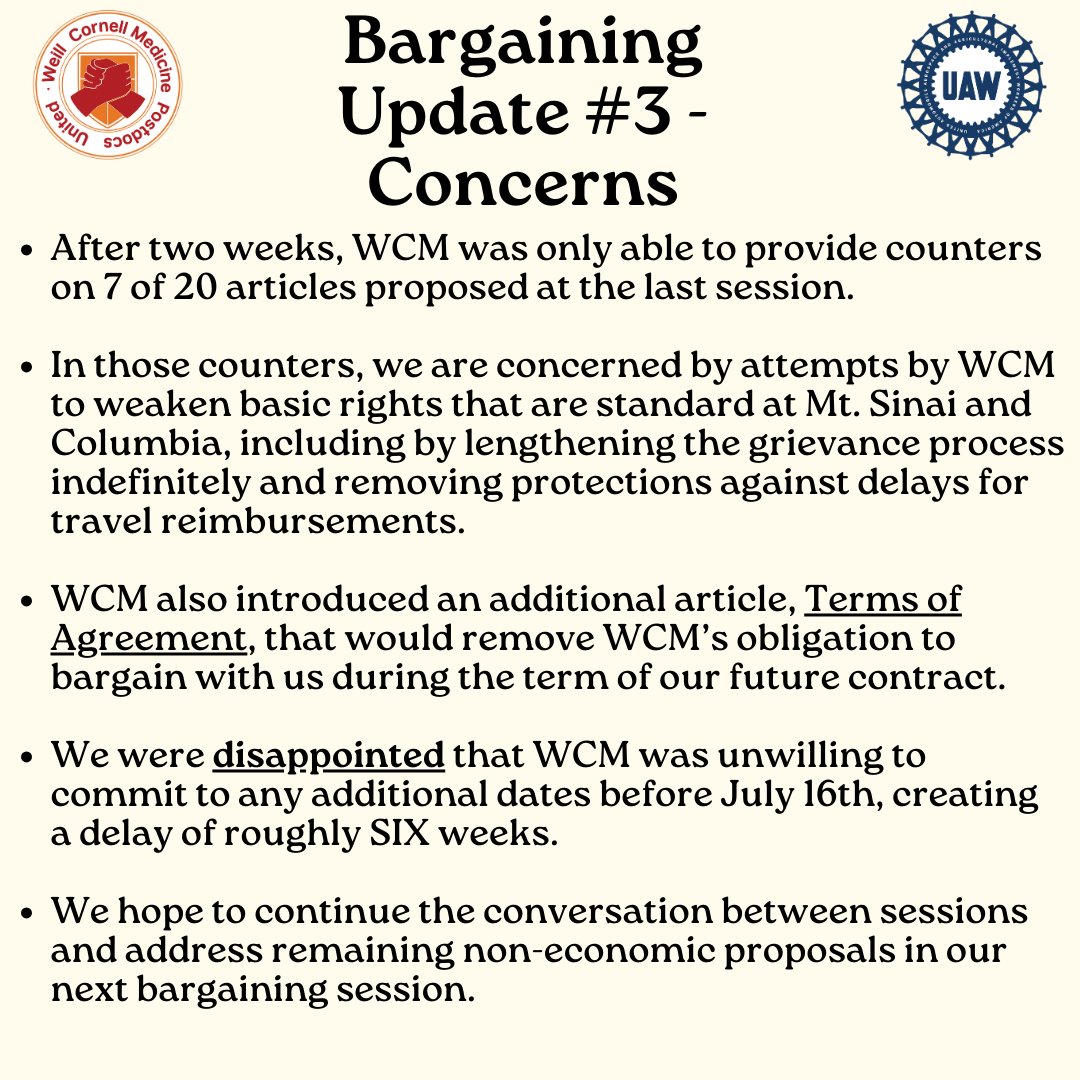 WCMPostdocUnion's tweet photo. Another bargaining update🧵: https://t.co/v5fhazhZjx