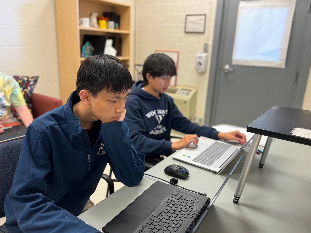 We have two @WAMiddleSchool teams competing in the Middle School TOC this weekend here on campus. 7th graders Joy and Dhanush and 8th graders Jason and Tim are prepping for Round 1. Coaches Rishi ‘27 and Lane ‘26 are helping them out!