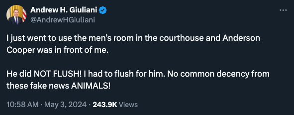 Giuliani's also sleeping in that restroom so it is pretty rude to do that to someone's house