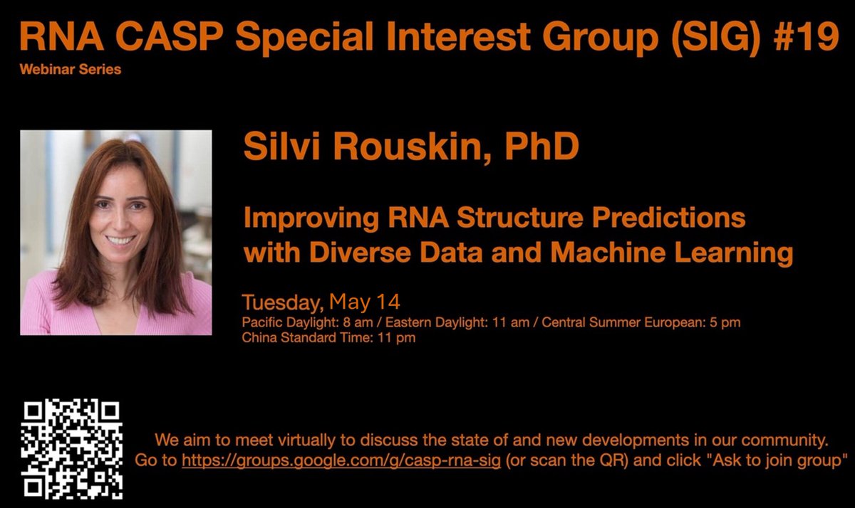 Rachael Kretsch (@rachaelkretsch) on Twitter photo Join our #19 webinar of a series on RNA structure, CASP-RNA-Sig: “Improving RNA Structure Predictions with Diverse Data and Machine Learning” by Dr.
<a href="/SRouskin/">Silvi Rouskin</a>
May 14, PDT8am/EDT11am Read more and join the Google group! hackmd.io/@mmagnus/rJ5Pv……
<a href="/MarcinMagnus/">MarcinMagnus 🦋 @mmagnus42.bsky.social</a>
#rna #casprnasig Join our #19 webinar of a series on RNA structure, CASP-RNA-Sig: “Improving RNA Structure Predictions with Diverse Data and Machine Learning” by Dr.
<a href="/SRouskin/">Silvi Rouskin</a>
May 14, PDT8am/EDT11am Read more and join the Google group! hackmd.io/@mmagnus/rJ5Pv……
<a href="/MarcinMagnus/">MarcinMagnus 🦋 @mmagnus42.bsky.social</a>
#rna #casprnasig