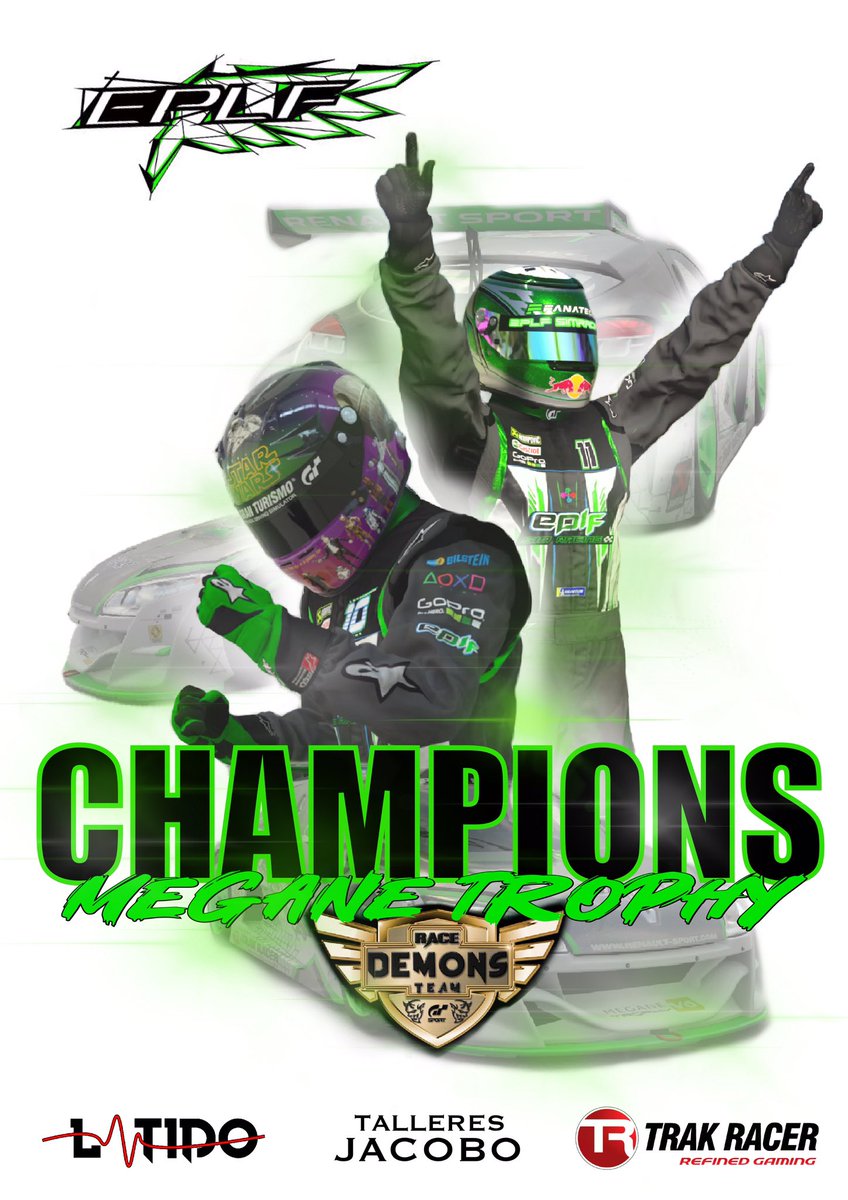 <a href="/EPLF_HVMix10_/">HVMix_</a> <a href="/RaceDemons/">RACE DEMONS TEAM</a> <a href="/ArturoCarreter6/">Yo</a> <a href="/trak_racer/">Trak Racer</a> <a href="/latidoshop/">Latido</a> Concluida la última carrera del #TorneoMeganeTrophy de <a href="/RaceDemons/">RACE DEMONS TEAM</a>, a falta de resultados finales oficiales, podemos decir que nos hemos proclamado campeones de dicho torneo. 🏆🥇💚💚💪💪#EPLFPOWER #NeverGiveUp #SOMOSEPLF <a href="/trak_racer/">Trak Racer</a> <a href="/latidoshop/">Latido</a>

Gracias a la organización