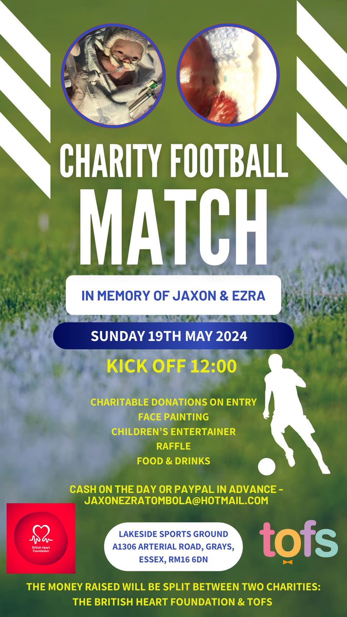 Can anyone help me out with a ref for a charity match in memory of my 2 boys Jaxon and Ezra who are no longer with us on Sunday 19th May