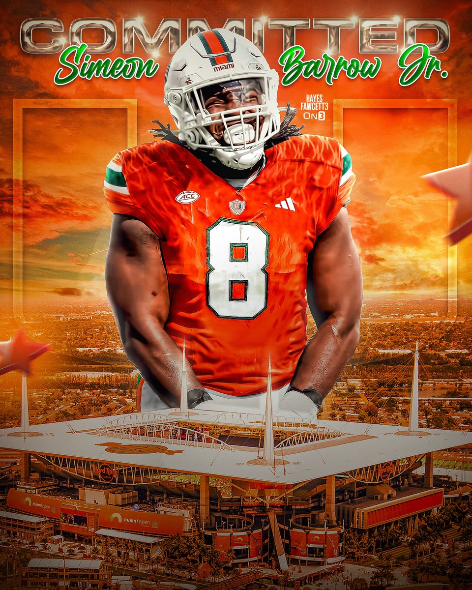 Hayesfawcett3's tweet photo. BREAKING: Former Michigan State Standout DL Simeon Barrow Jr. has Committed to Miami, he tells @on3

The 6’3 290 DL totaled 110 Tackles, 10.5 Sacks, &amp; 2 FF in his 3 years at Michigan State

Was the Top Available DL in the Portal (per On3 Industry) 

https://t.co/pPlEbwoP83 https://t.co/NBwM3IAoL8