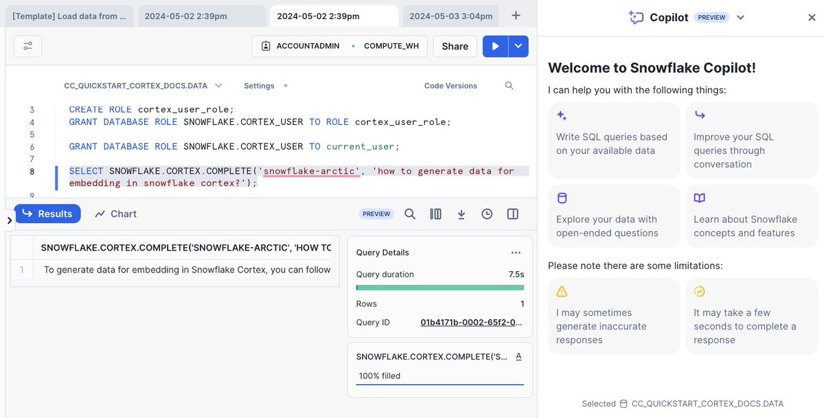 Snowflake Cortex (fully-managed AI/ML service) is cool to experiment with LLMs using SQL interface such as: SELECT SNOWFLAKE.CORTEX.COMPLETE('snowflake-arctic', 'how to generate data for embedding in snowflake cortex?'); Life will be super easy with the evolution by product…