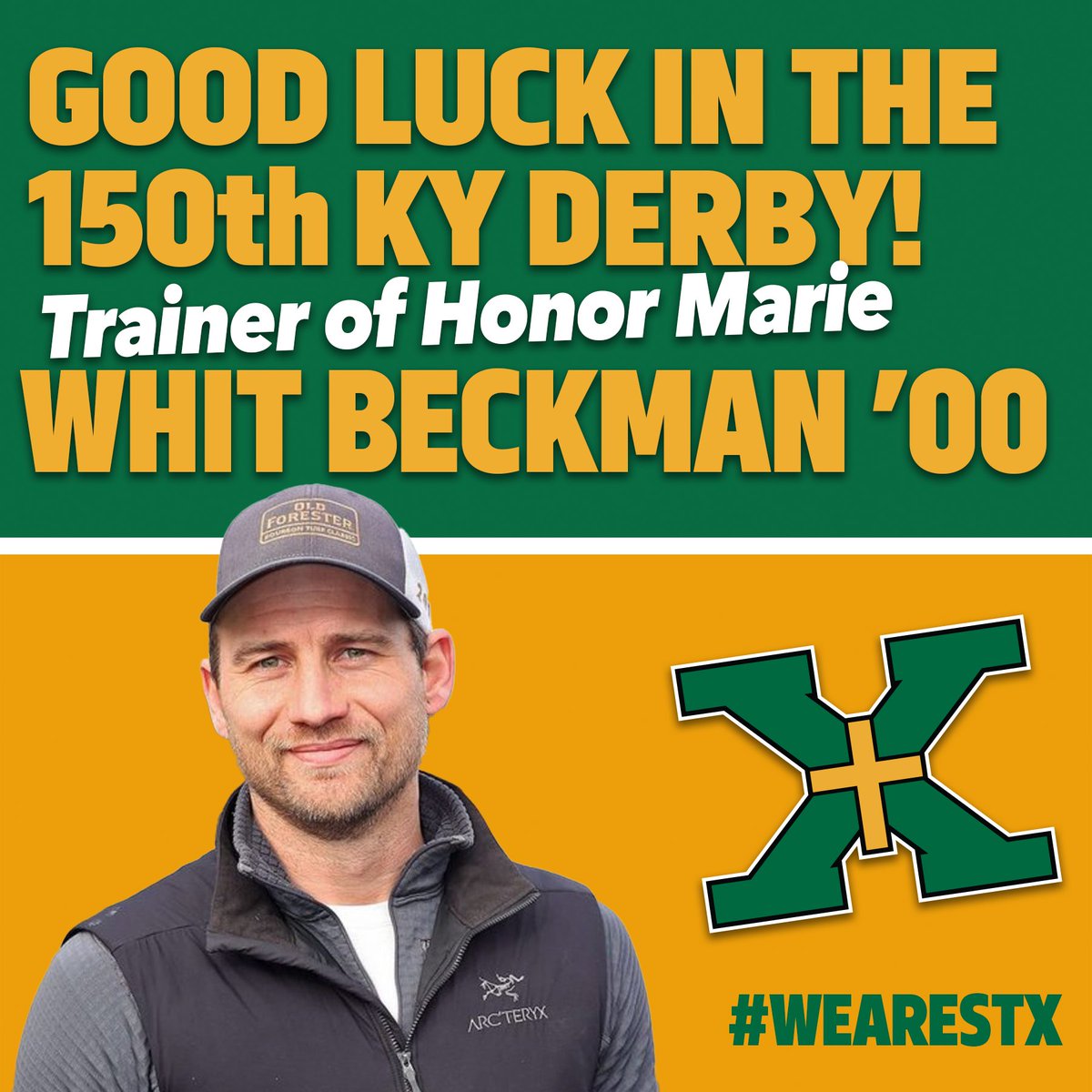 Best of luck to Whit Beckman '00, trainer of Honor Marie, in the 150th Kentucky Derby! #WeAreStX #KyDerby