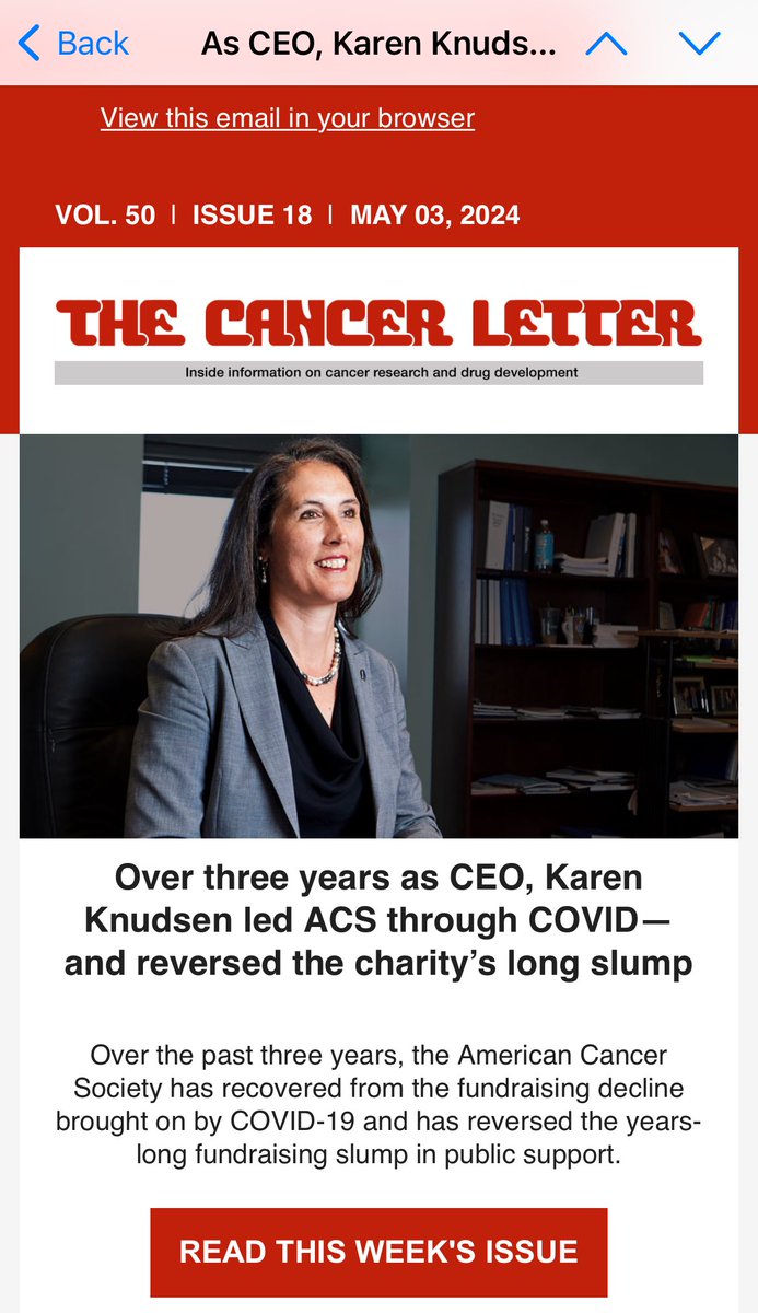 Amazing cover story about ⁦@AmerCancerCEO⁩ of ⁦@AmericanCancer⁩ from ⁦@TheCancerLetter⁩ today! Great turnaround of a critically important organization! cancerletter.com