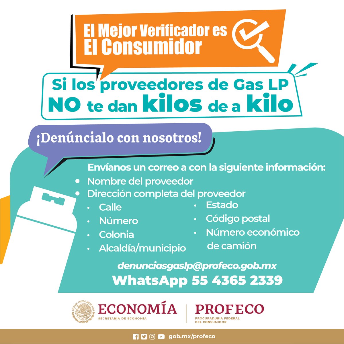 ⚖️ Si no te dieron #KilosDeAKilo o #LitrosDeALitro ¡Denuncia con nosotros!📢 📧Envíanos un correo a 👉 denunciasgaslp@profeco.gob.mx , con la siguiente información: 🕵️‍♂️El mejor verificador es el consumidor.