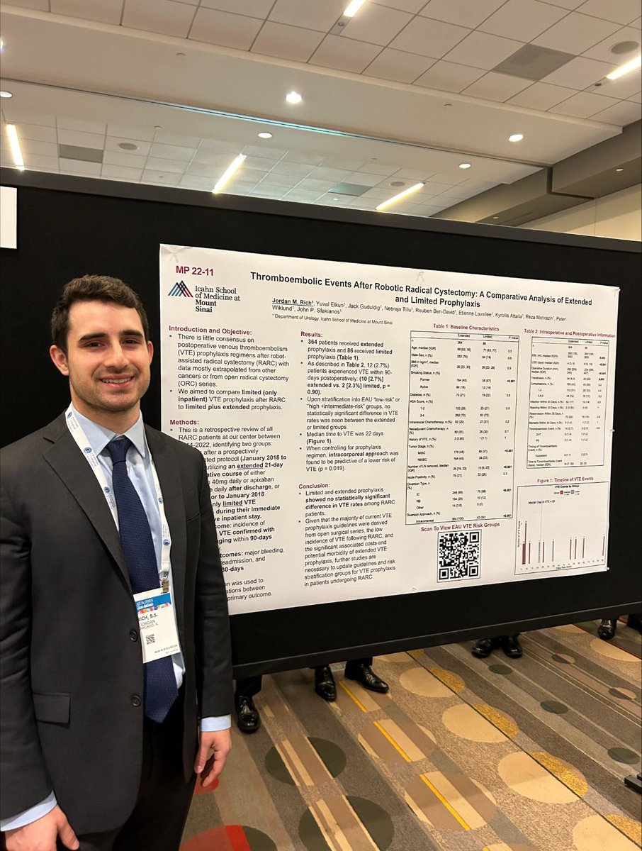 .<a href="/NUFeinbergMed/">Northwestern Feinberg School of Medicine</a> student, Jordan Rich, MS4, presenting his poster on Thromboembolic Events After Robotic Radical Cystectomy: A Comparative Analysis of Extended and Limited Prophylaxis. #AUA24 <a href="/AmerUrological/">Amer. Urol. Assn.</a>