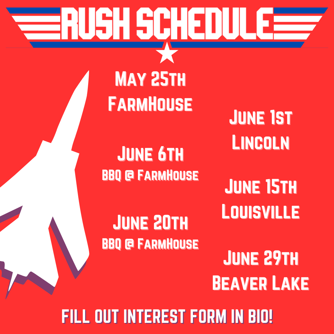 FarmHouseUNL's tweet photo. With summer rush starting this month, here is the 2024 FarmHouse rush schedule! Times and addresses for rush events will be provided at a later date. Fill out the interest form in bio! https://t.co/MpZbkVzvur