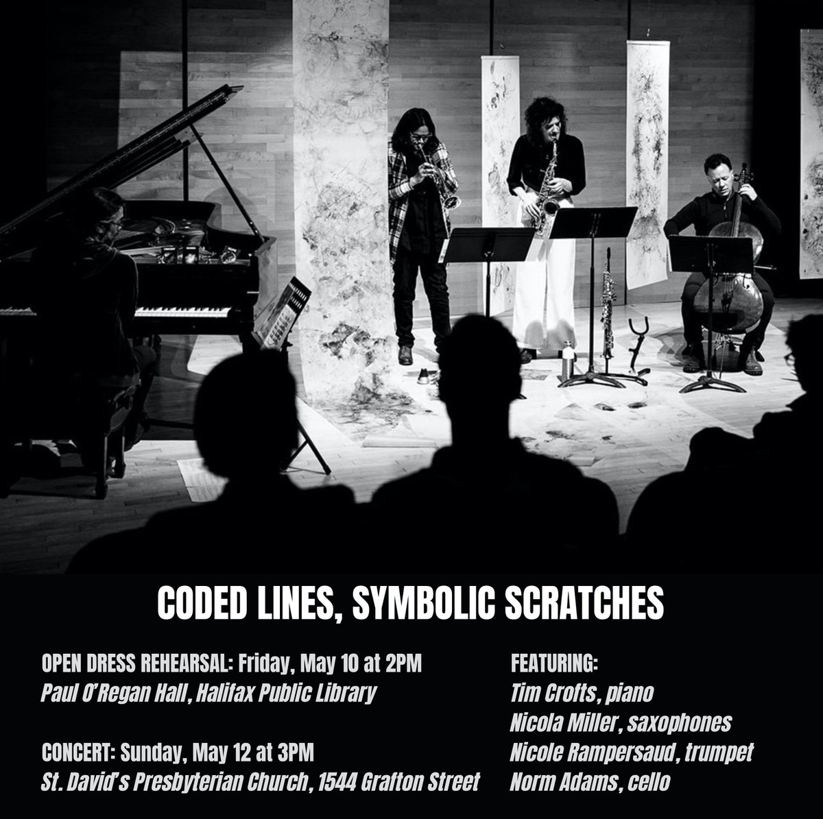 Our open dress rehearsal for "Coded Lines, Symbolic Scratches" is only one week away! Join us for free at the Halifax Central Library, and we’ll show how we collaborate to put a concert of graphic scores and improvised music together. 

suddenlylisten.com/event-details/…