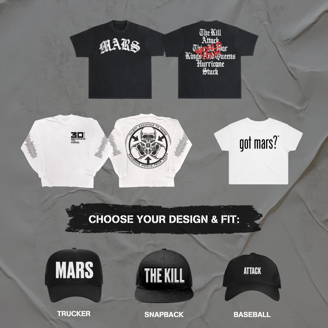MARSStore's tweet image. NEW MERCH ALERT: We are really psyched about this entire collection and can’t wait to see you wearing it out this summer on the Seasons World Tour 😎🤘Shop the link in our bio.