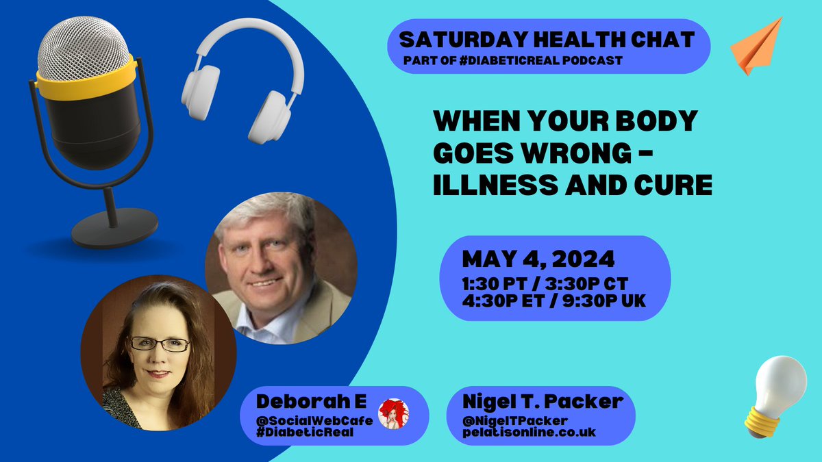 SAVE THE SLOT! 😍 😜 🫠 @NigelTPacker & @SocialWebCafe 👉 When Your Body Goes Wrong – Illness and Cure 👈 The #health series for the #DiabeticReal Podcast 5/4 1:30p PDT | 3:30p CDT | 4:30p EDT | 9:30p UK cc: @GrowMap @TheTomGReid #SocialCafe twitter.com/i/spaces/1yNGa…