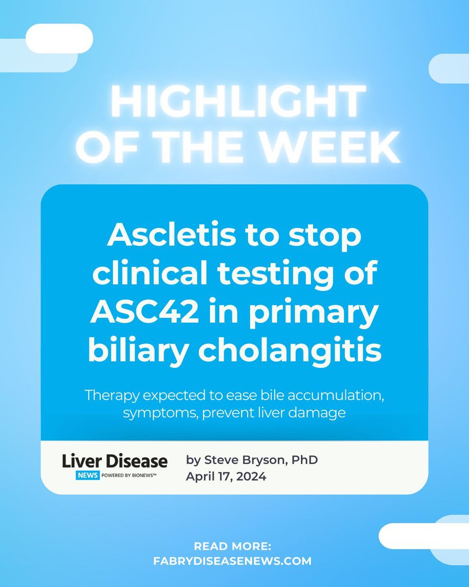 Here is this week's most-read article featured on our website.

Ascletis Pharma made the decision after results showed the experimental primary biliary cholangitis treatment didn't distinguish itself.

buff.ly/49ROhKU 

#LiverDisease #LiverDiseaseAwareness