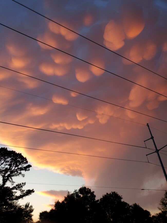 Lina Tomlin in Texarkana, Texas, caught these mammatus clouds on Monday. Lina wrote: 'I've never been this close to clouds like that. Thrilling!' Thank you, Lina! ☁️ 🌇 

See more mammatus clouds at earthsky.org/earth/mammatus… 

📸 Lina Tomlin, ECP