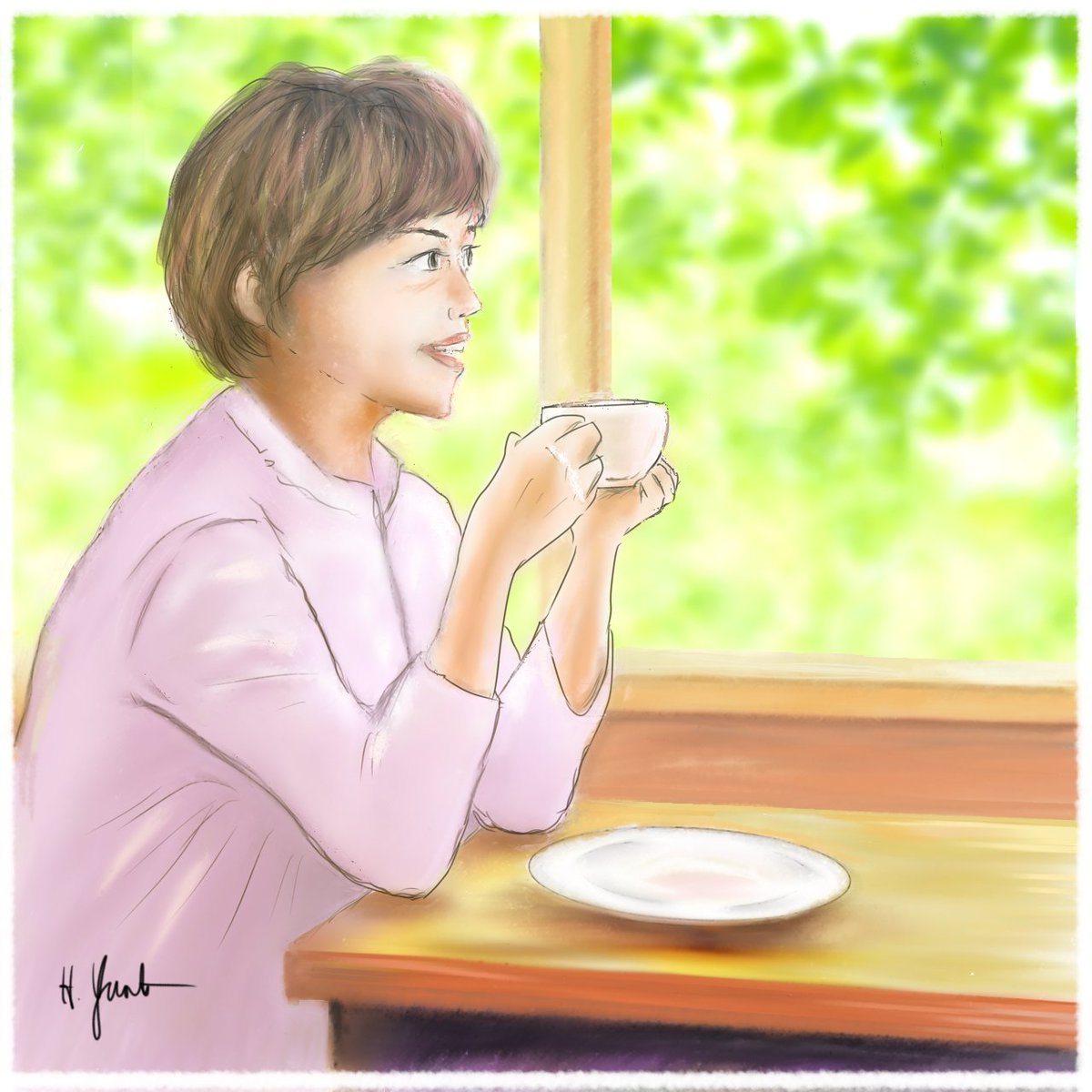 A beautiful nature, lovely partner, and good coffee make me happy everyday. (with my original illustration👇)