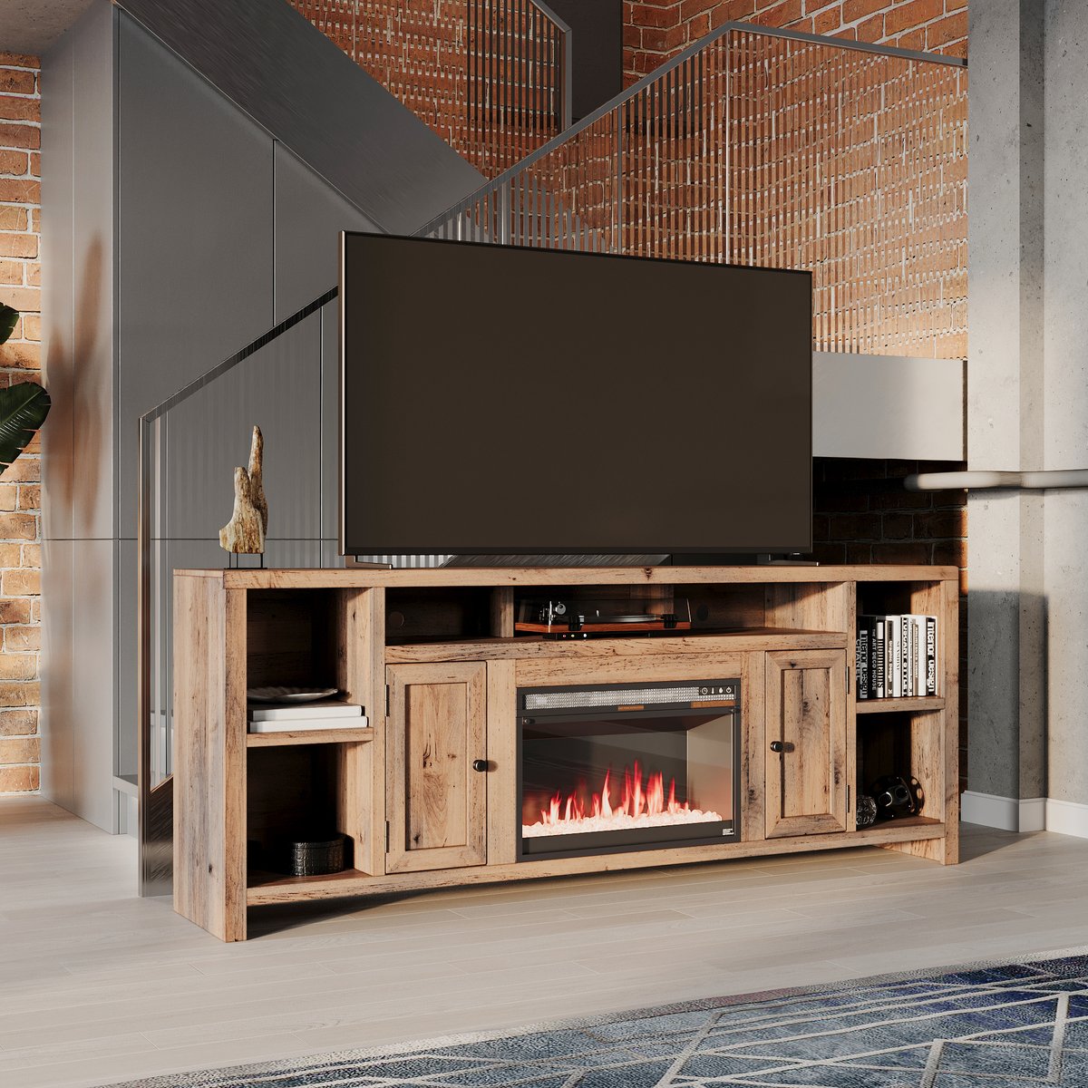 Upgrade your entertainment area with the Joshua Creek 84'' Fireplace TV Console! Ideal for large screens, it adds warmth with its built-in fireplace. Plenty of storage space included. Get FREE delivery TODAY! Details here: galleryfurniture.biz/3WkjuTV