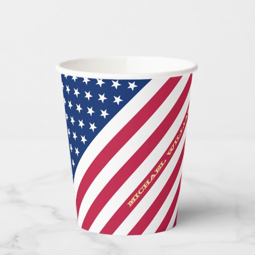 USA American Flag Stars Stripes Custom Monogrammed Paper Cups zazzle.com/usa_american_f… #Patriotic #redwhiteandblue #AmericanPride