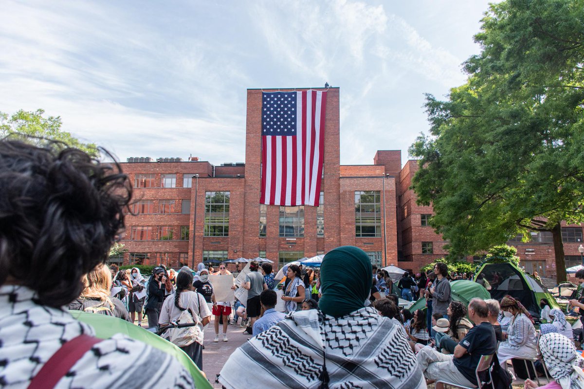 God bless the George Washington University staff who hung a giant American flag overlooking the mob's encampment. And God bless the Unites States of America ❤️🇺🇸