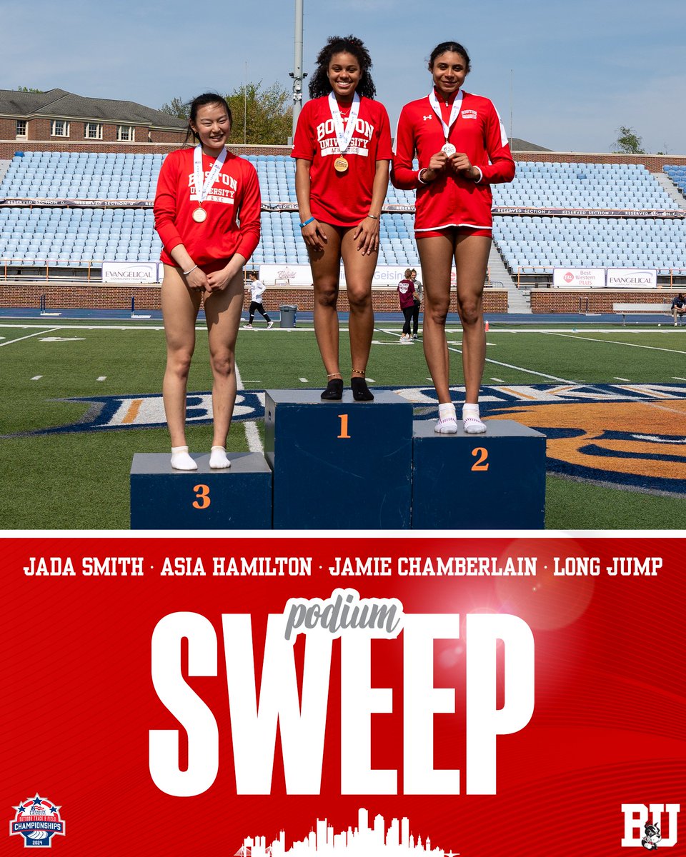 Break out the brooms 🧹 it's a podium SWEEP ‼️ 🥇 Jada Smith 🥈 Asia Hamilton 🥉 Jamie Chamberlain #GoBU