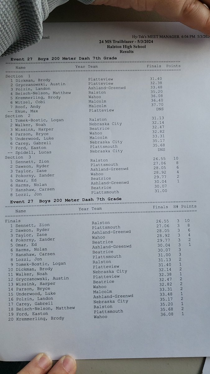 PhsTimingSystem's tweet image. 7th Grade Boys 200 Results